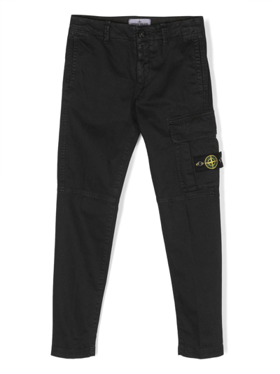 Stone Island Junior Kids' Logo-patch Straight-leg Trousers In Black