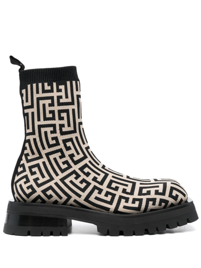 Balmain Monogram-pattern Ankle Boots In New
