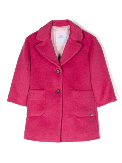 Chiara Ferragni Kids' Logo-plaque Single-breasted Coat In Pink