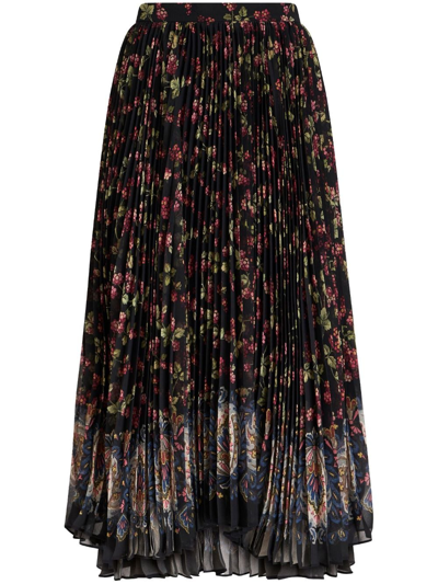 Etro Garden Party Pleated Midi Skirt In Navy Blue