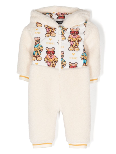 Versace Baby Pixel Teddy Onesie In Beige