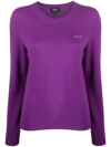 Apc A. P.c. Embroidered Virgin Wool Sweater In Purple