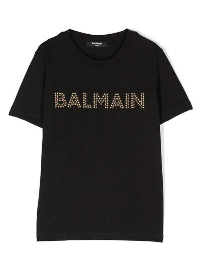 Balmain Kids' Logo缀饰棉t恤 In Black