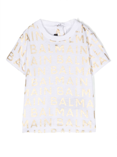 Balmain Babies' Embroidered-logo Cotton T-shirt In White