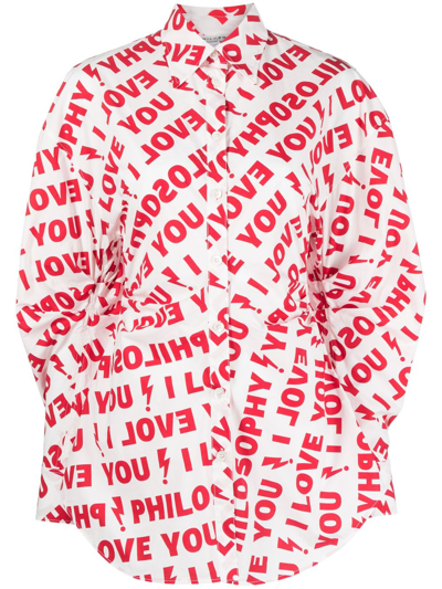 Philosophy Di Lorenzo Serafini Printed Cotton Poplin Shirt In Red,white
