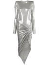 ALEXANDRE VAUTHIER METALLIC-FINISH ASYMMETRIC MIDI DRESS