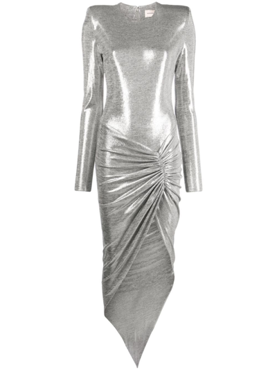 Alexandre Vauthier Metallic Jersey Midi Dress In Silver