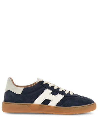 Hogan Navy Suede Leather H Sneakers In Black