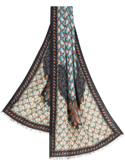 Etro Floral-print Silk Scarf In Blue