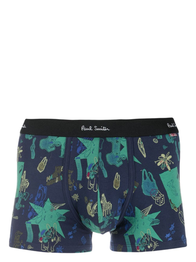 Paul Smith Graphic-print Logo-waistband Boxers In Blue