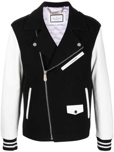 Philipp Plein Leather Biker Jacket In Black