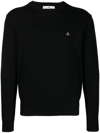 Vivienne Westwood 'alex' Black Crewneck Sweater With Orb Logo Detail On The Front In Black