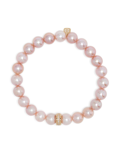 Sydney Evan 14kt Yellow Gold Pearl And Diamond Bracelet In Pink