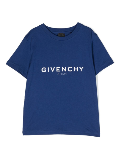 Givenchy Kids' Reverse Logo-print Organic Cotton T-shirt In 865-royal Blue
