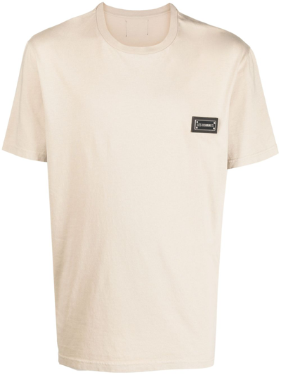 Les Hommes Logo-plaque Cotton T-shirt In Neutrals