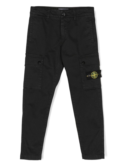 Stone Island Junior Kids' Compass-badge Slim-fit Cargo Trousers In Black