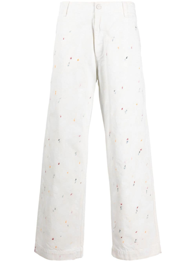 Emporio Armani Paint Splatter-detail Cotton Jeans In White