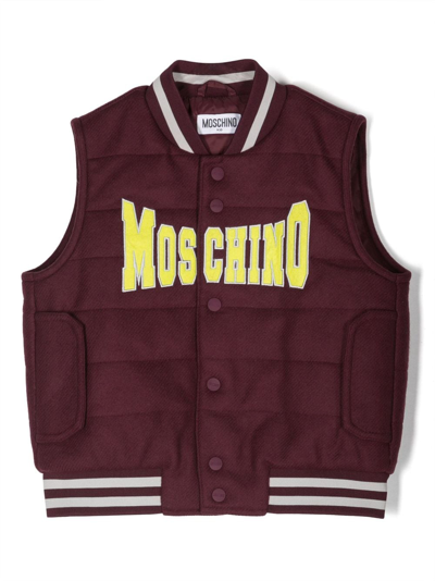 Moschino Kids' 标贴羊毛混纺马甲 In Purple