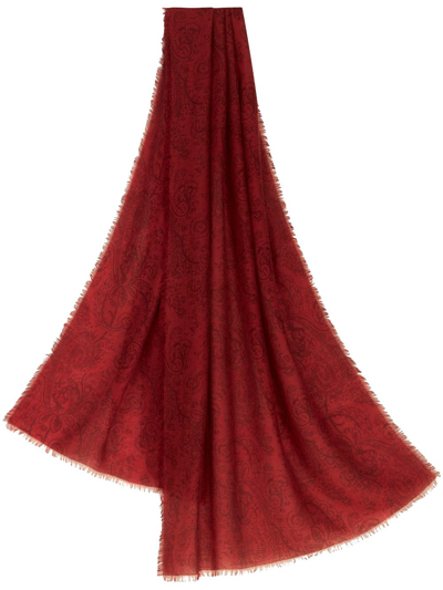 Etro Paisley-print Frayed-edge Scarf In Red