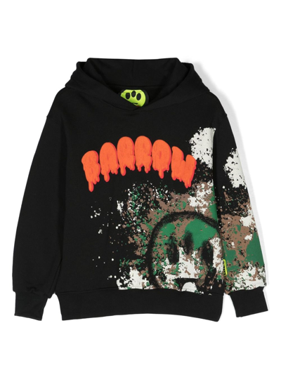 Barrow Kids' Printed Cotton Sweatshirt Hoodie In Black