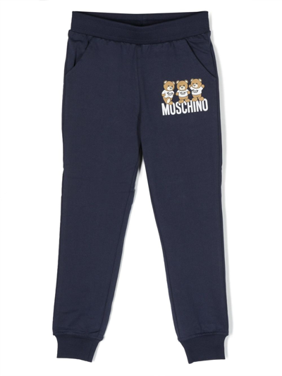 Moschino Kids' Teddy Bear-print Cotton Track Trousers In Blue