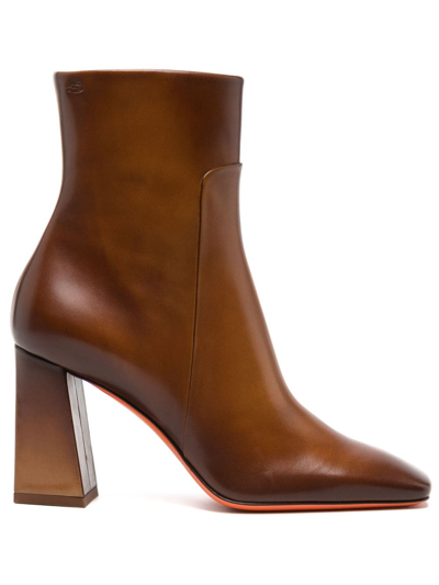 Santoni Leather Heeled Ankle Boots In Light Brown