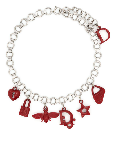 Pre-owned Dior 2005  House Charms Short Necklace In Red
