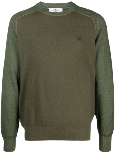 Etro Logo-embroidered Virgin Wool Jumper In Green