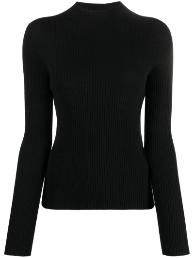 Twinset Mock-neck Ribbed Jumper In Schwarz