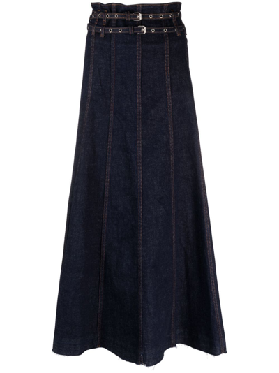 Philosophy Di Lorenzo Serafini Belted Denim Midi Skirt In Blu