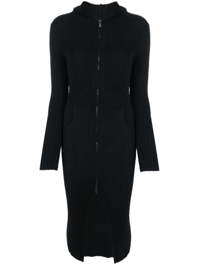 Blumarine Zip-up Ribbed Midi Dress In Black