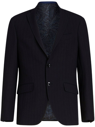 Etro Notched-lapels Virgin Wool-blend Blazer In Black