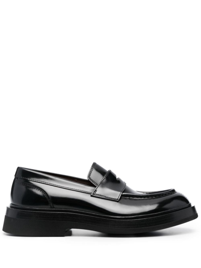 Santoni Patent-finish Leather Loafers In Black