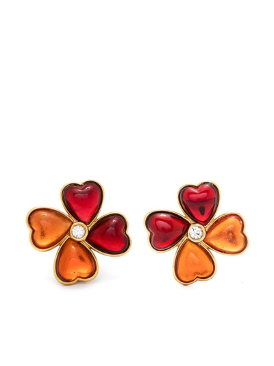 Pre-owned Saint Laurent 1980s Clover Clip-on Earrings In Red