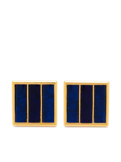 Pre-owned Dior 1980s  Majorelle Striped Clip-on Earrings In Gold