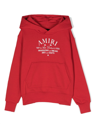 Amiri Kids' Arts District Logo Text-print Cotton-jersey Hoody 4-12 Years In Red