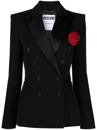 Moschino Black And Red Wool-viscose Blend Blazer