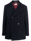Brunello Cucinelli Navy Blue Double Flannel Caban Blazer In Black