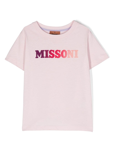 Missoni Kids' Logo-print Cotton T-shirt In Pink