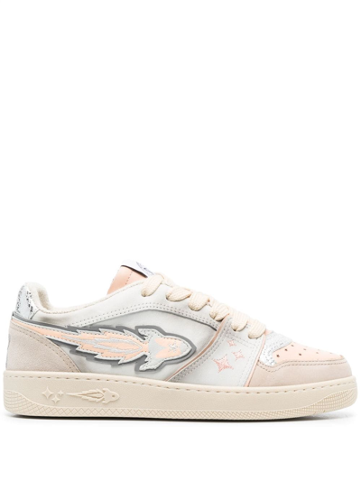 Enterprise Japan Logo-patch Panelled Leather Trainers In Beige