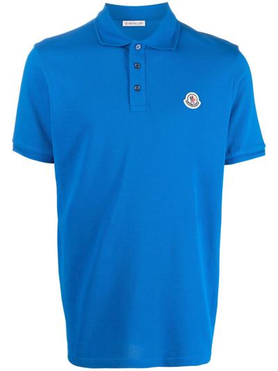 Moncler Logo-embroidered Cotton Polo Shirt In Bluette
