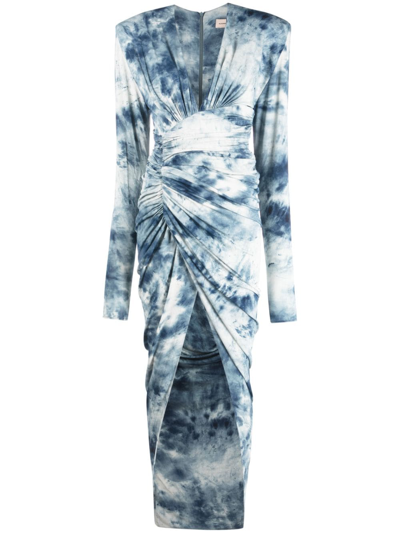 Alexandre Vauthier Tie-dye Printed Draped Maxi Dress In Japanese Blue