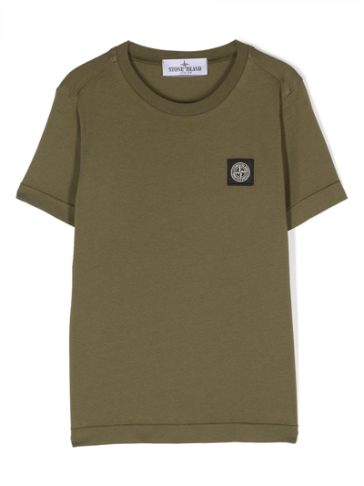 Stone Island Junior Kids' Logo-patch Cotton T-shirt In Green