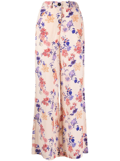 Forte Forte Floral-print High-waisted Trousers In Pink