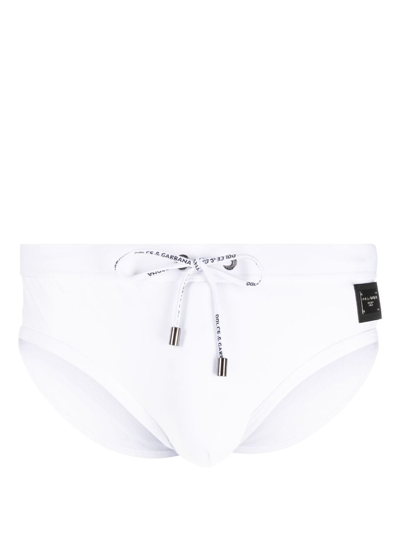 Dolce & Gabbana Logo-plaque Swimming Trunks In White