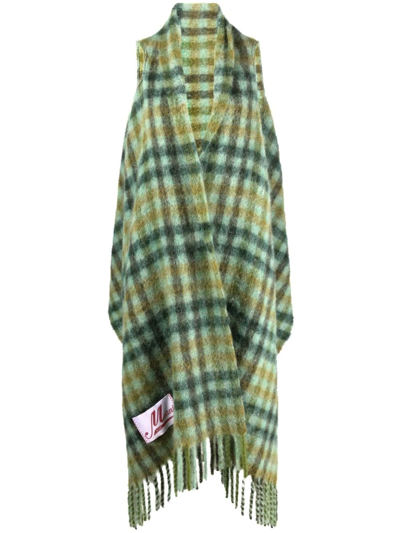 Marni Cut-out Detail Checked Scarf In Green
