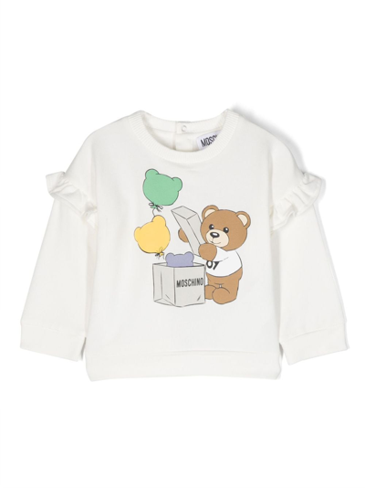 Moschino Babies' Logo-print Cotton Sweatshirt In White