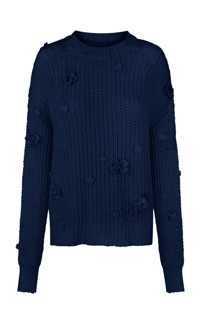 Anna October Shelly Flower-embellished Organic Cotton Jumper In Blue