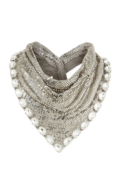 Paco Rabanne Crystal-embellished Pixel Mesh Scarf In Silver