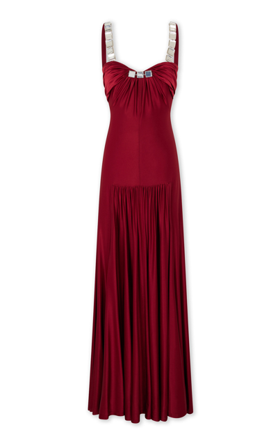 Paco Rabanne Embellished Jersey Maxi Dress In Red